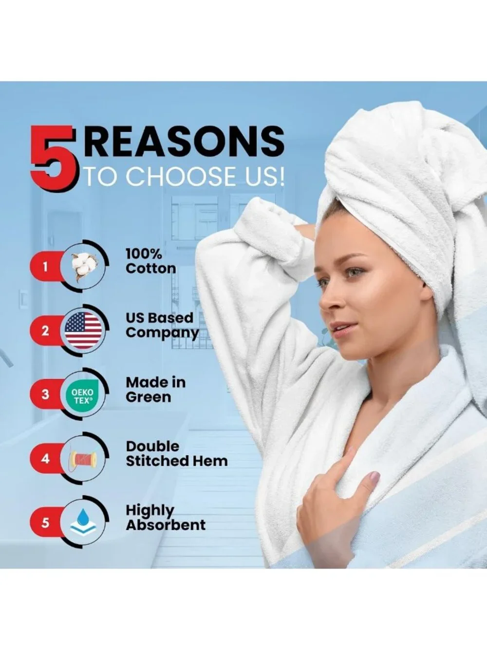 Soft 100% Ring-Spun Cotton Bath Towels - Set of 4 for Luxurious Bathroom Use